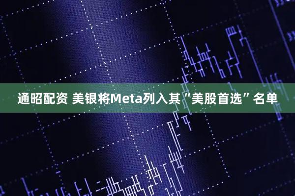 通昭配资 美银将Meta列入其“美股首选”名单
